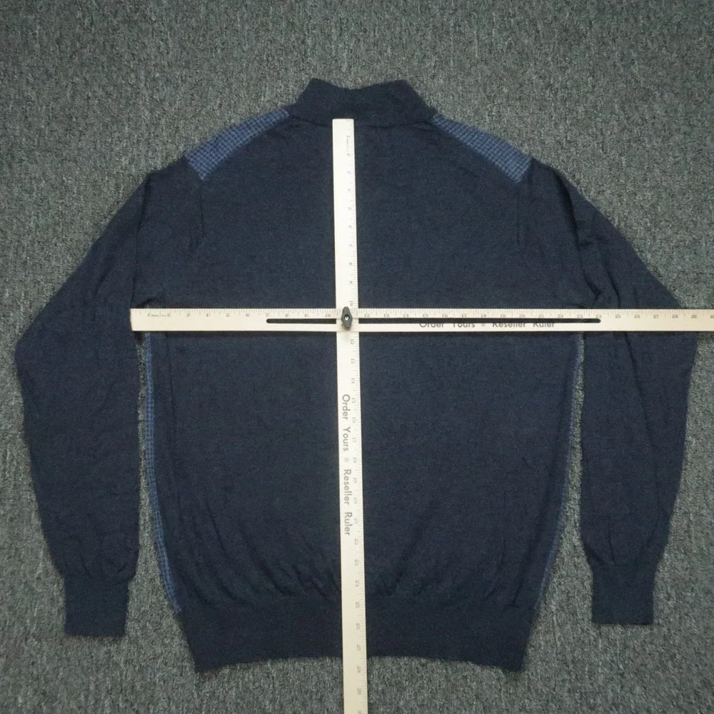 Peter Millar Sweater Men‎ Large Blue Wool Quarter Zip Merino Jumper Pullover